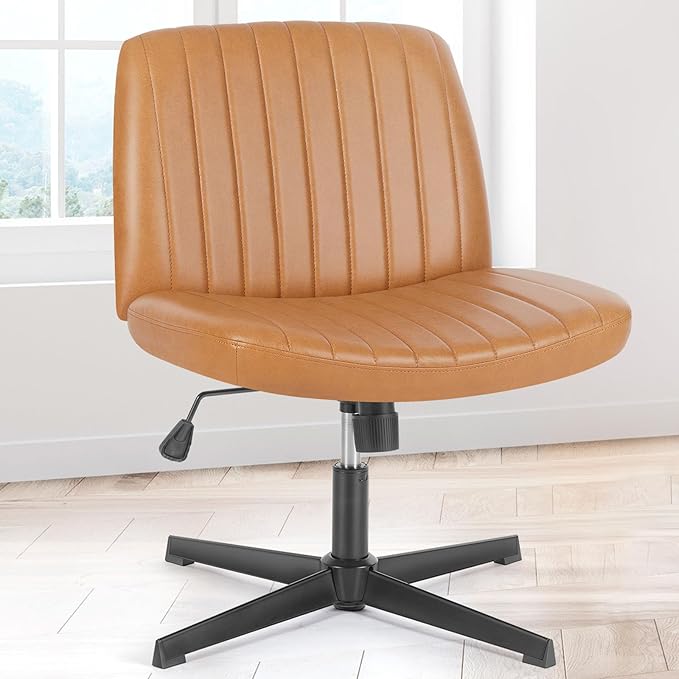 OLIXIS Criss Cross Legged Chairs Armless No Wheels Wide Seat Height Adjustable Swivel Padded PU Leather Home Office Desk Seating for Bedroom, Student, Study Room