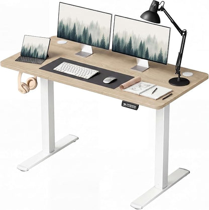 Furmax Electric Height Adjustable Standing Desk Large 48 x 24 Inches Sit Stand up Desk Home Office Computer Desk Memory Preset with T-Shaped Metal Bracket, Wood