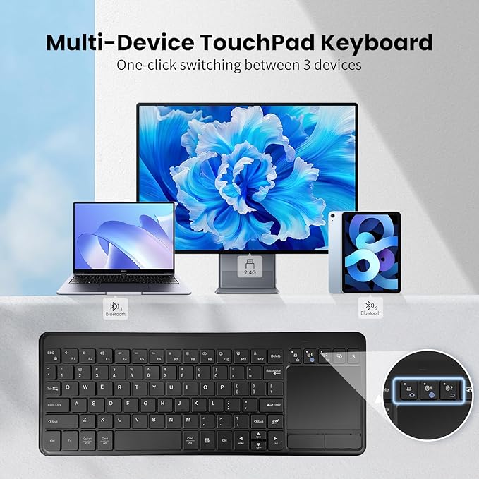 INFINMIND Wireless Bluetooth Touchpad Keyboard with 3-Device(1*USB,2*BT) Portable Computer Keyboard for Laptop,Tablet,Mac,Windows,Android,Chrome OS