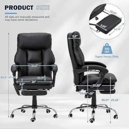 HOMREST Ergonomic Office Chair, PU Leather Black | 6-Point Massage & Heating, Adjustable Executive Desk Chair, Retractable Footrest, Dual-Layer Soft Cushion