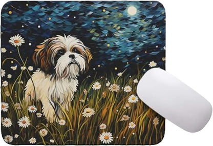 Starry Night Dog Mouse Pad for Home Office Gaming Working Desk Computer Desktop Accessories Non-Slip Rubber Mouse Pad for Dog Lovers (Shih Tzu #2)