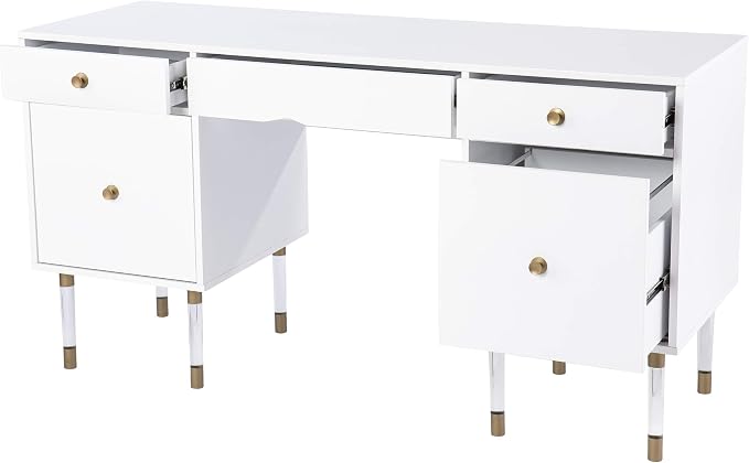 SEI Furniture - Holly & Martin Helston White Writing Desk - Transitional Design, White Iron and Wood - Ideal for Home Office, Bedroom (HO1153137)