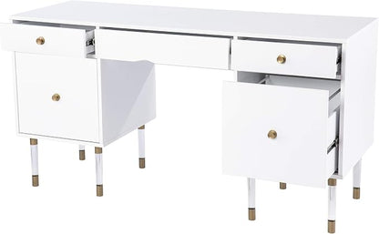 SEI Furniture - Holly & Martin Helston White Writing Desk - Transitional Design, White Iron and Wood - Ideal for Home Office, Bedroom (HO1153137)