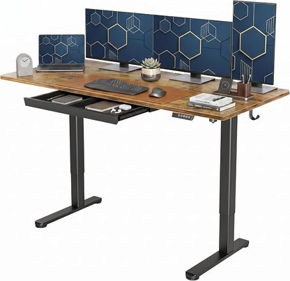 Claiks Electric Height Adjustable Standing Desk with Drawers, 63 x 24 Inch Sit Stand Desk for Home Office, Computer Desk Workstation,Rustic Brown