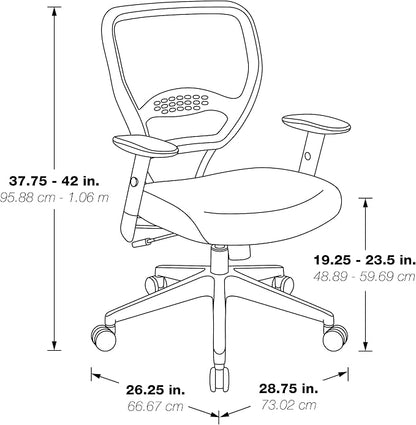 Space Seating 57 Series Professional Dark Air Grid Back Manager's Adjustable Office Chair with Built-in Lumbar Support and Padded Seat, Black Bonded Leather