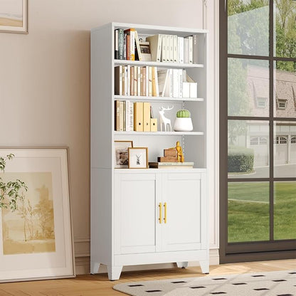 erosoei 71" H Tall Metal Bookcases and Bookshelves with 2 Doors and Adjustable Shelves，Tall Storage Cabinet Industrial Bookshelf 6-Tier Open Display Shelf，Decor Furniture for Living Room, Bedroom