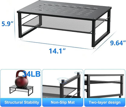 gianotter Desk Organizers and Accessories, 2-Tier Metal Monitor Stand Riser, Desk Organizer for Monitor, Office Desk Storage Organizer for Office Supplies (Black)