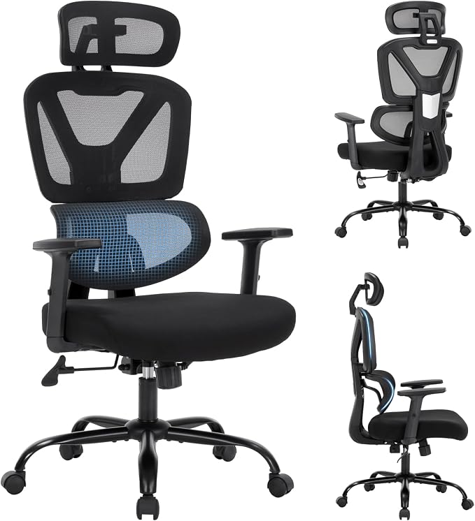 Ergonomic Office Chair,Computer Desk Chair with Adjustable Lumbar Support & 3D Headrest,5D Armrests,90-135° Recline,Breathable Mesh High Back,BIFMA Certified,Home Office Gaming Chair for Adults,Black