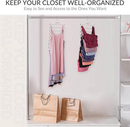 ZEDODIER 3 Pack Tank Top Hanger Space Saving, Bra Hangers for Closet Organizer, Hanging Bra Organizer Tank Tops Holder with 24 Hooks, Metal Closet Organizers and Storage Small Space Solutions, Silver