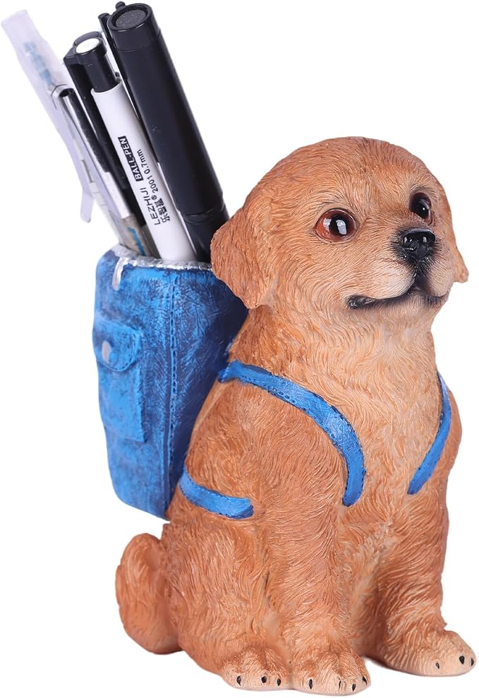 SHENGTIAN Golden Retriever Decor, Figurine & Statue, Dog Pen Holder, Puppy Pencil Holder, Pen Holder for Desk, Desk Accessories, Gifts for Golden Retriever Lovers, Cute Novelty Animal Pen Organizer