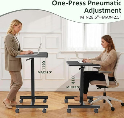 Adjustable Mobile Standing Desk, Rolling Sit-Stand Laptop Desk with Locking Wheels, Compact Portable Computer Table for Home Office or Dorm, Black