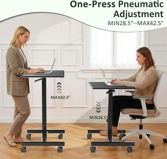 Adjustable Mobile Standing Desk, Rolling Sit-Stand Laptop Desk with Locking Wheels, Compact Portable Computer Table for Home Office or Dorm, Black