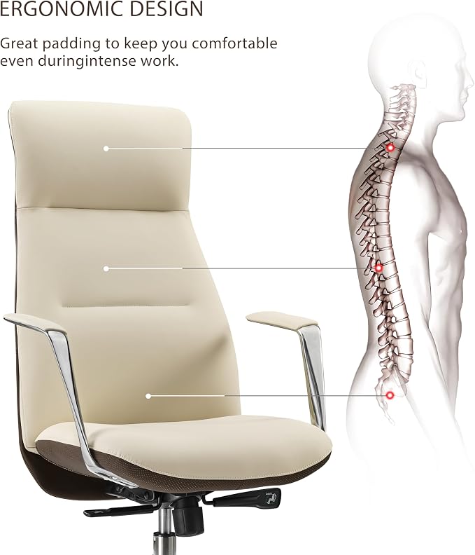 EUREKA ERGONOMIC Executive Office Chair, Silicone Leather Office Chair High Back, Ergonomic Desk Chair, Big and Tall with Adjustable Swivel Rolling for Home Office, Off-White