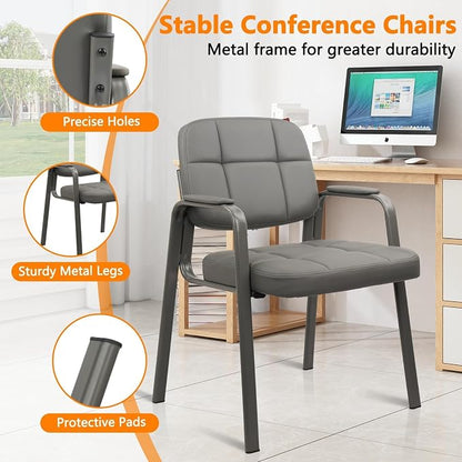 CLLATINA Waiting Room Chairs with Padded Arms Leather Guest Chair no Wheels for Office Reception and Conference Desk Gery, 8PK