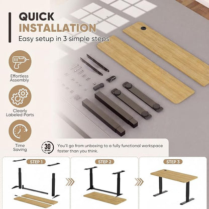 Furmax Electric Height Adjustable Standing Desk Large 55 x 24 Inches Sit Stand Up Desk Home Office Computer Desk Memory Preset with T-Shaped Metal Bracket, Maple