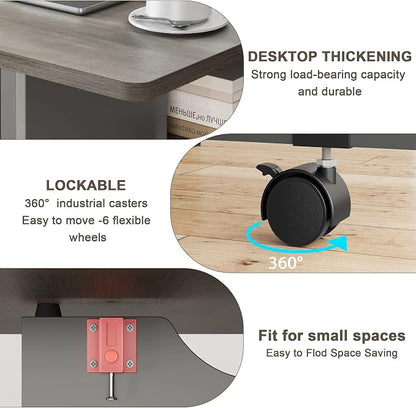 IDEALHOUSE FoldingTable, Drop Leaf Dining Table with 6 Wheels and 2-Layer Storage Shelf, Space Saving Table for Small Spaces (Slate Oak, 50.1" D x 31.4" W x 29.5" H)