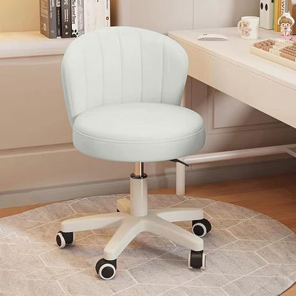 Small Desk Chair Round Rolling Chair with Back PU Leather Height Adjustable Swivel Vanity Work Computer Stool Chair for Home Office Bedroom, Set of 1