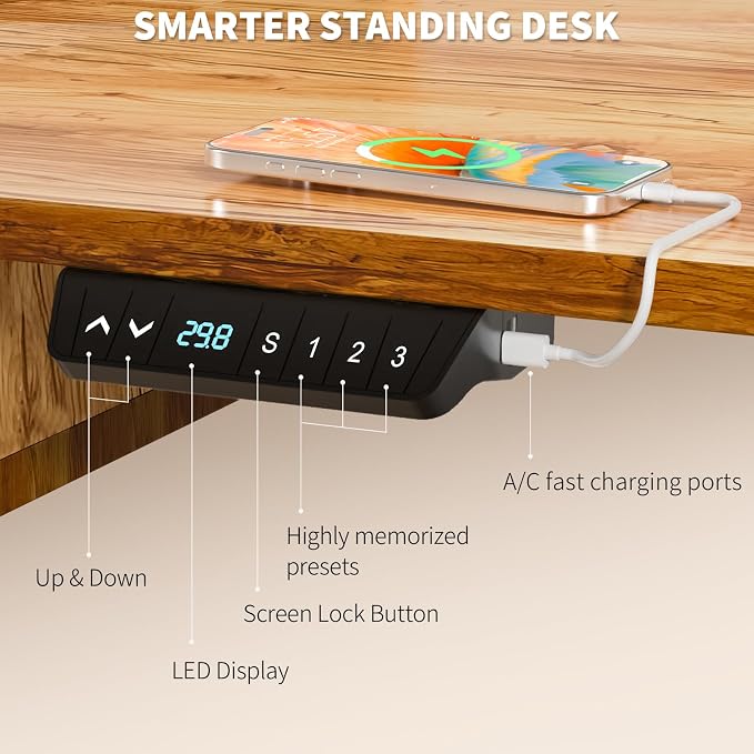 55 * 30 Inches Electric Standing Desk Adjustable Height with 4 Drawers, Double Storage Shelves Stand Up Desk, Home Office Workstation Sit Stand Desk (Light Rustic Brown)