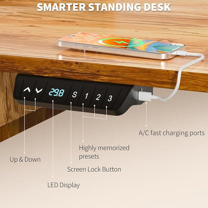 55 * 30 Inches Electric Standing Desk Adjustable Height with 4 Drawers, Double Storage Shelves Stand Up Desk, Home Office Workstation Sit Stand Desk (Light Rustic Brown)