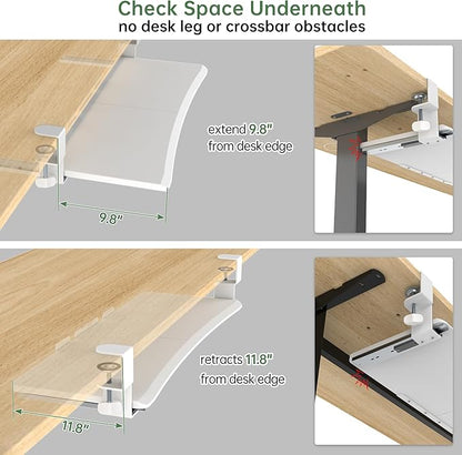 UPGRAVITY Extra Large Keyboard Tray Under Desk - Slide Out with Sturdy C-Clip Mount System, 31.5" (35.8" Including Clamps) x 11.8" Put-Out Keyboard Tray Computer Drawer for Ergonomic Typing, White