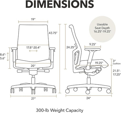 HON Ignition 2.0 Mid‑Back Ergonomic Office Chair with Lumbar Support, Advanced Synchro‑Tilt, Adjustable Arms, Mesh Desk Chair for Home Office, White Frame, Fog