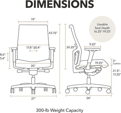 HON Ignition 2.0 Mid Back Task Chair, Spectrum Mesh, Advanced Synchro-Tilt Control, Office Chair with Lumbar Support, Height and Width Adjustable Arms, Titanium Frame, Pear