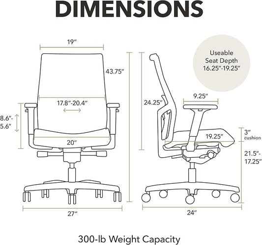 HON Ignition 2.0 Mid‑Back Ergonomic Office Chair, Mesh Task Seating with Lumbar Support, Advanced Synchro‑Tilt, Height and Width Adjustable Arms, Black Frame, Frost