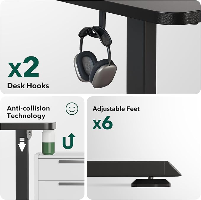 BANTI L-Shaped Standing Desk - 63 x 55 Inch Adjustable Corner Standing Desk with Charging Station - L Shape Sit Stand Table with Memory Controller, Splice Board for Home Office, Black
