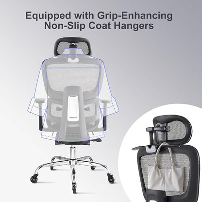 Office Chair with Footrest, Ergonomic Chair with Neck Pillow & Rubber Wheels, Computer Chair with Adjustable Backrest & 3D Armrests Headrest, Gaming Chair Adaptive Lumbar Support, Black