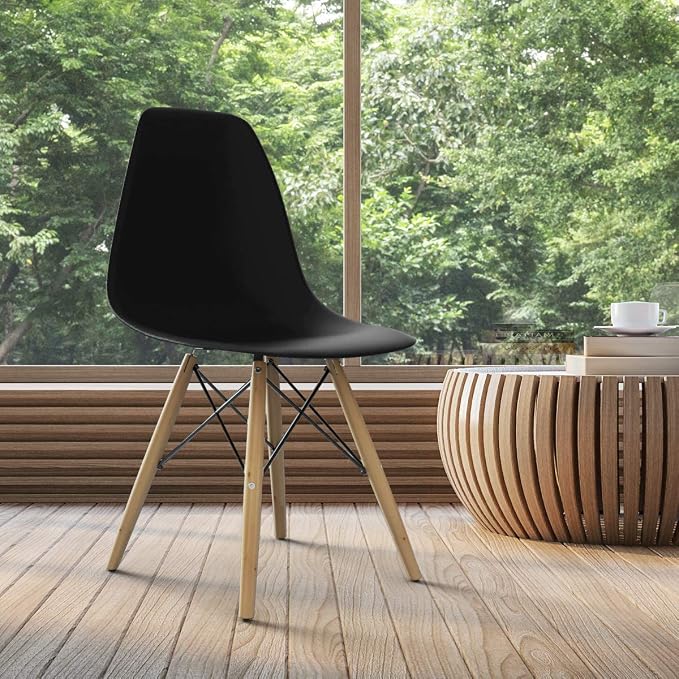 Giantex Dining Chairs Set of 2 Black, Pre Assembled Mid Century Modern Dining Chairs with Wood Legs, Armless Kitchen Chairs, Plastic Dining Side Chair for Dining Room, Kitchen, Living Room