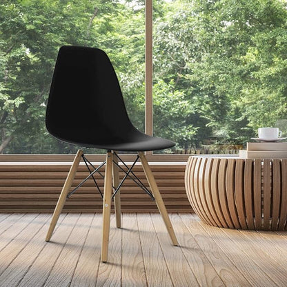 Giantex Dining Chairs Set of 2 Black, Pre Assembled Mid Century Modern Dining Chairs with Wood Legs, Armless Kitchen Chairs, Plastic Dining Side Chair for Dining Room, Kitchen, Living Room