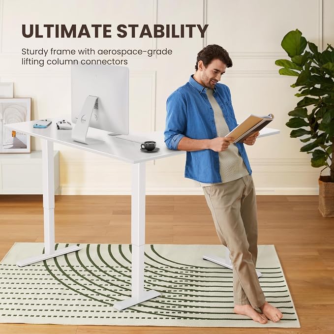 ErGear L Shaped Standing Desk, 63"x55" Electric Adjustable Height Sit Stand up Desk, Ergonomic Large Computer Table, Left & Right Interchangeable Installation, Suitable for Home Office, White