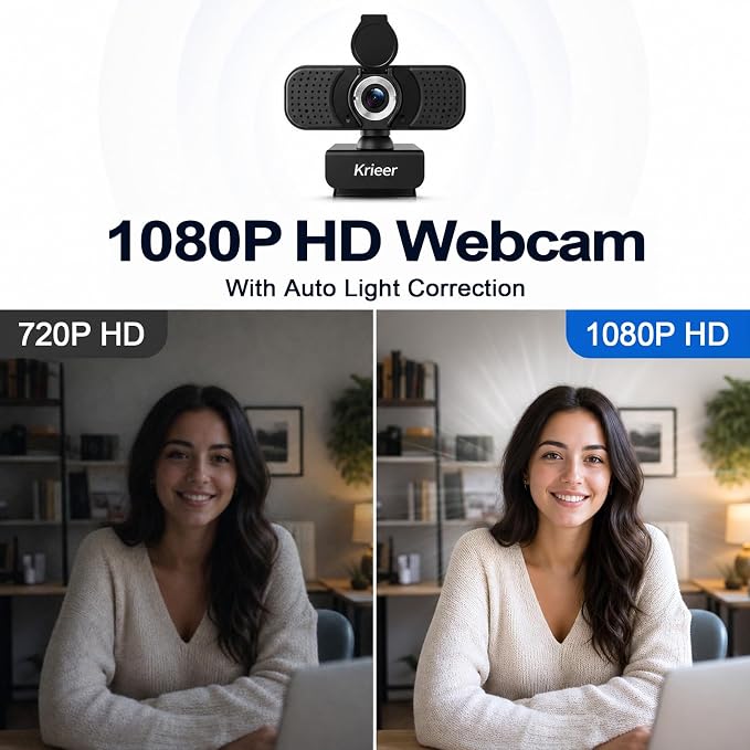 4K HD Webcam with Dual Mics, Rotatable Tripod, Privacy Cover & USB‑A to C Adapter – Plug & Play USB Camera with Auto Light Correction for PC/Laptop, Video Calls, Streaming, Gaming & Online Meetings