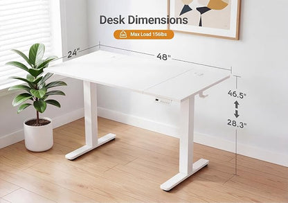 YDN Electric Standing Desk Adjustable Height, 48 x 24 Inches Sit Stand up Desk with Memory Presets & Cable Management, Home Office Desk for Office & Computer Workstation, White Frame/White Top