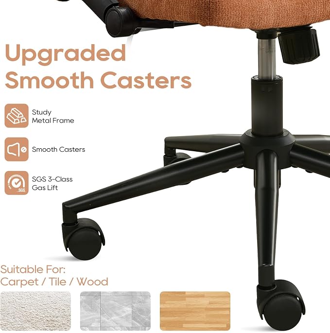 IPKIG Criss Cross Chair with Adjustable Flip-up Arms, Vanity Chair with Wheels, Comfy Desk Chair with Lumbar Pillow Swivel Wide Office Chair for Home Office, Bedroom, Chenille, Orange