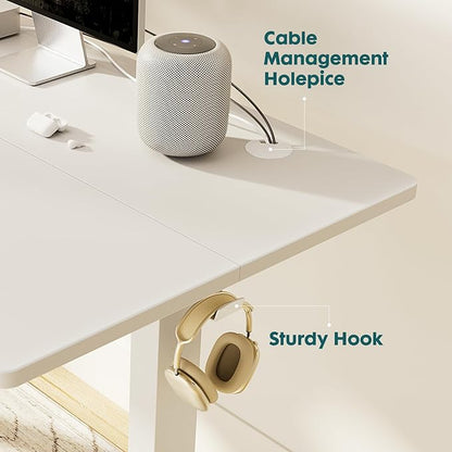 Sweetcrispy Electric Standing Desk Adjustable Height, 63x24 Inch Sit Stand Up Home Office Desks Memory Computer Workstation PC Work Table with Preset Splice Wood Board Metal Frame, White