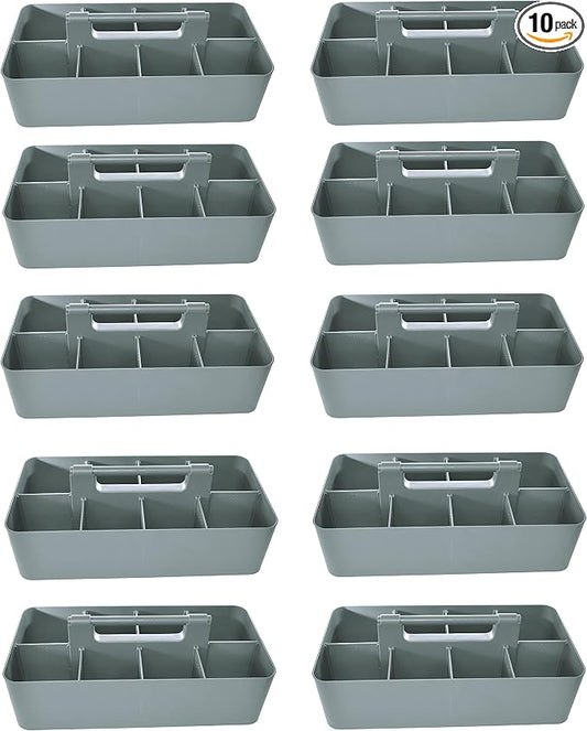 -Bulk Large Portable Caddy DIY Dividers, 8 Compartments, School Office,Portable Basket with Handle Storage Organizer Modern Made in USA (10 PACK, Orion Gray)