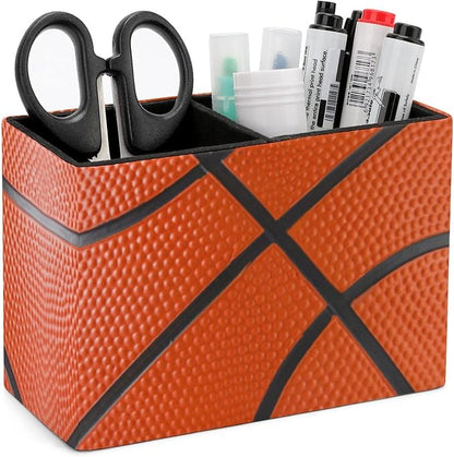 Niapessel Pencil Holder for Desk, Basketball Pen Holder Storage Desktop Pen Organizer Desk Pencil Organizer Makeup Brush Holder for Office School College Leather
