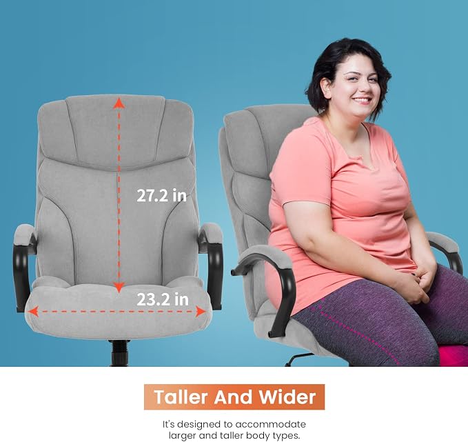 Office Chair Big and Tall 500lbs Wide Seat Desk Chair with Lumbar Support Arms High Back PU Leather Executive Task Ergonomic Computer Chair for Back Pain (Grey)