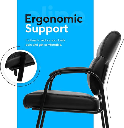 Oline Leather Guest Chair with Padded Arms, Reception Meeting Conference Waiting Room Lobby Home Desk Big and Tall Executive Office Chair, Black (1 Pack)