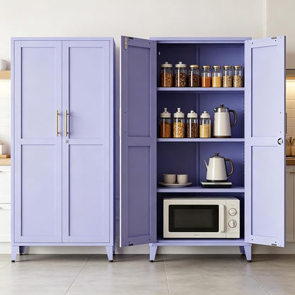 Metal Storage Cabinet with Lock,Purple Steel Tool Cabinet with 3 Adjustable Shelves,61 Tall Freestanding Heavy Duty Garage Locker for Laundry Living Room Bedroom