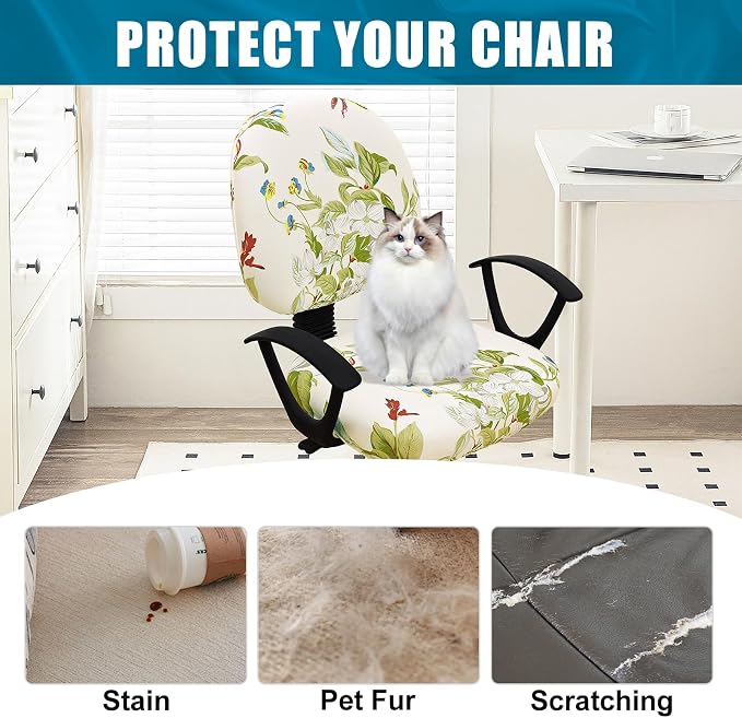 Smiry Stretch Printed Office Computer Chair Covers, Universal Washable Removable Desk Rotating Chair Slipcovers Protector, Seat + Backrest Cover - Beige and Green