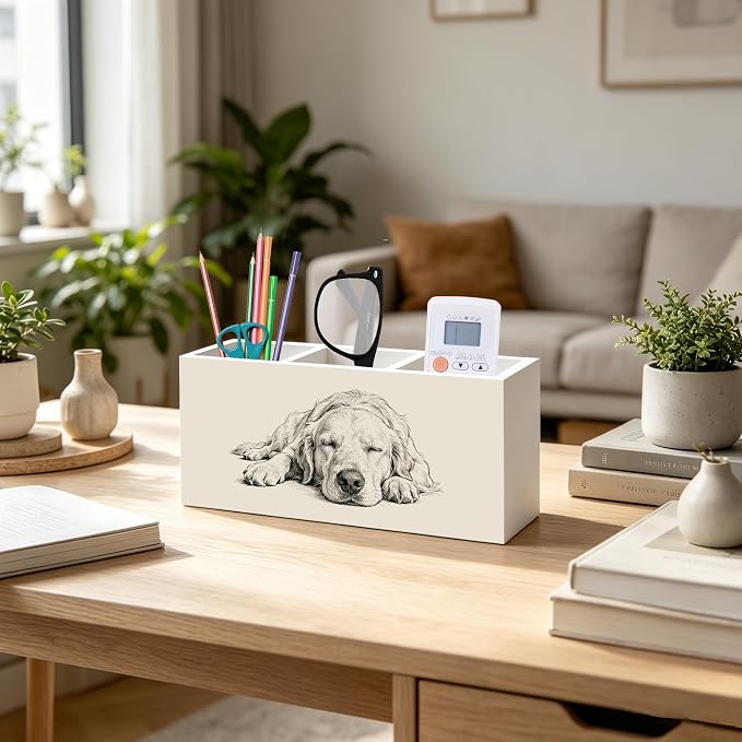 Golden Retriever Dog Pen Pencil Holder Organizer for Desk, Gifts for Golden Retriever Lovers, Dog Lovers Mom Dad Gifts Wood Signs Makeup Brush Toothbrush Holder for Bathroom Vanity