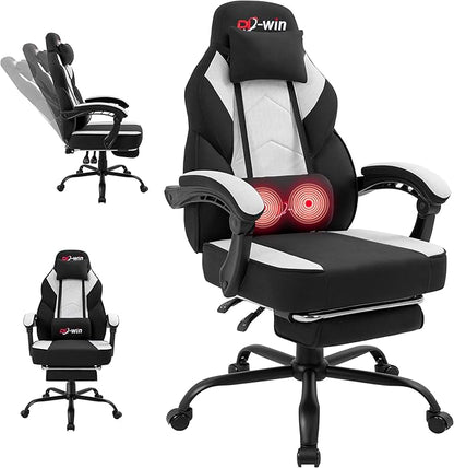 Gaming Chair for Adults with Footrest & Massage Lumbar Support, Ergonomic High Back Gamer Chair, Adjustable Swivel Computer Gaming Chairs with Headrest and Linkage Armrests,Black