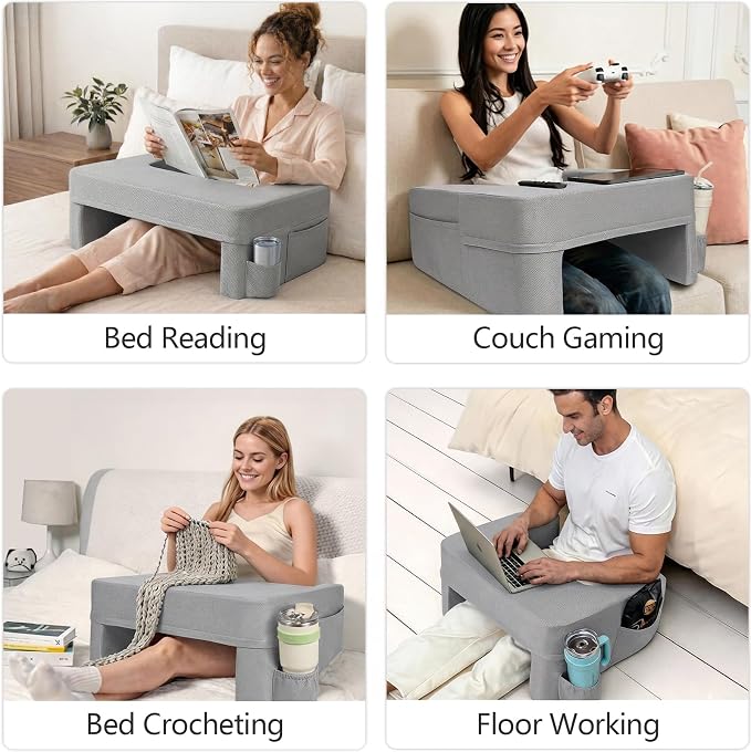 septsun Reading Pillow for Gaming,Soft Lap Desk Pillow for Laptop,Ultimate Lap Pillow with Cup Holder Pocket,Comfort Laptop Lap Desk for Bed Couch Car (Gray, Large)