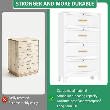 Metal Lateral File Cabinet with Lock,4 Drawer Steel Wide Filing Organization Storage Cabinets,Office Filing Cabinet for Legal/Letter/A4/F4 Size with Hanging Files&Key,Lockable Cabinets for Home Office