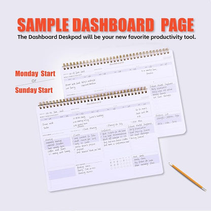 Weekly Desk Planner Monday Start - Dashboard Desk Pad Ideal for Project Manager, Business Owner, Freelancer, and Multitaskers to Achieve Goals - Spiral Productivity Journal
