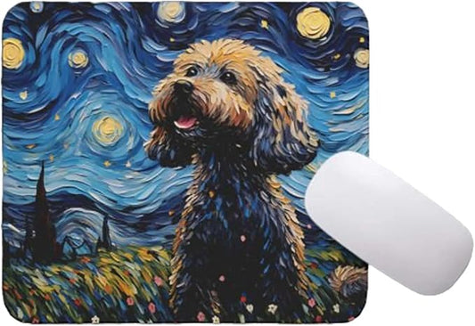 Starry Night Dog Mouse Pad for Home Office Gaming Working Desk Computer Desktop Accessories Non-Slip Rubber Mouse Pad for Dog Lovers (Poodle)