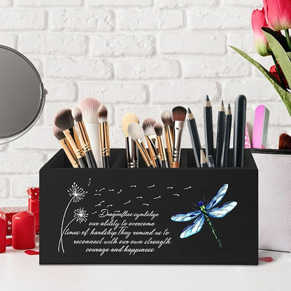 Dragonfly Dandelion Decorative Black Pencil Holder for Desk, Black Bookmark Holder Decor, Pen Caddy for Desk Decorative, Motivational Gifts for Women