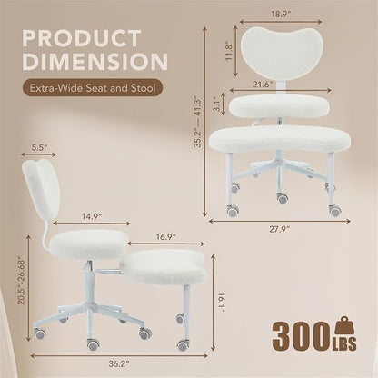 Ergonomic Cross Legged Chair with Wheels,360° Swivel Meditation Chair,ADHD Chair, Criss Cross Desk Chair with Lumbar Support and Adjustable Stool, Flexible Design for Fidgety Sitters, Ivory